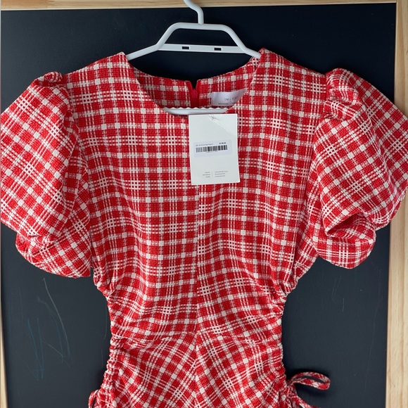 Oak + Fort red plaid puffed sleeve dress with cutout sides NWT size S - Picture 1 of 6